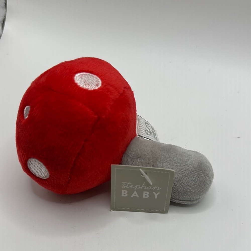 Stephan Baby Red and Gray Plush Mushroom Toy Rattle NWT